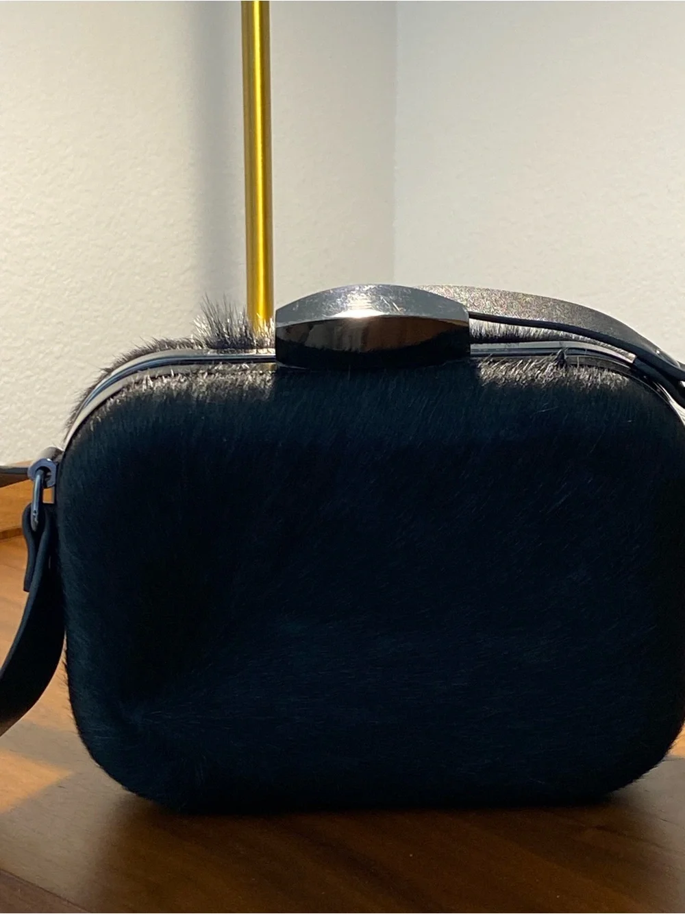 Black Fur Clutch Wristlet - Sleek Evening Bag